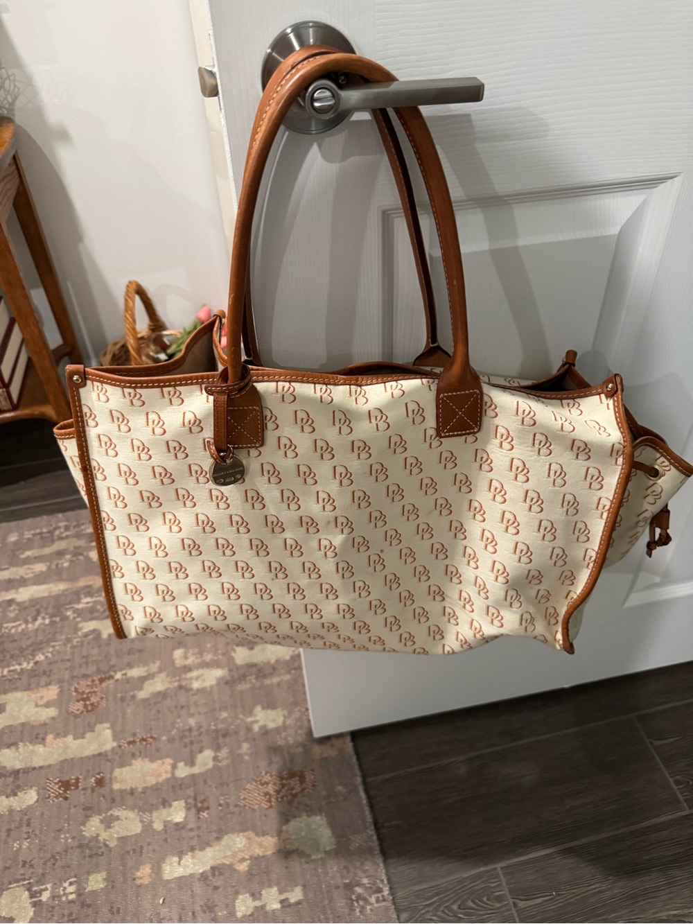 Dooney & Bourke Cream Canvas Tote with Brown Leather Trim - Picture 11 of 15